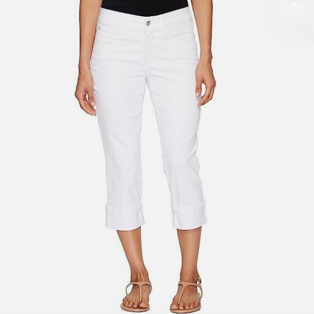 NYDJ Dayla Wide Cuff Capri Stretch Jeans in Optic White 00P Cropped NWT